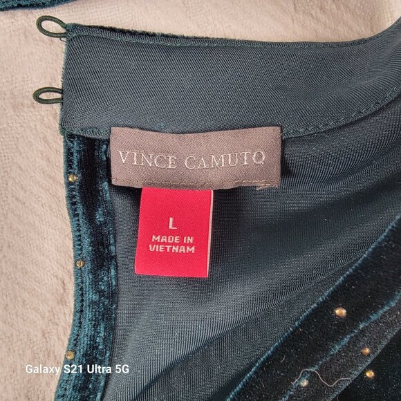 Vince Camuto v-neck top green‎ velvet size Lg choker collar gold polka dot studs - Picture 2 of 10